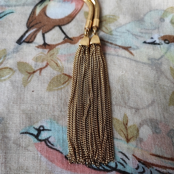 Stella and Dot Signed Brass Tone Long Slide Snake Chain Necklace Dual Tassels - Picture 10 of 10